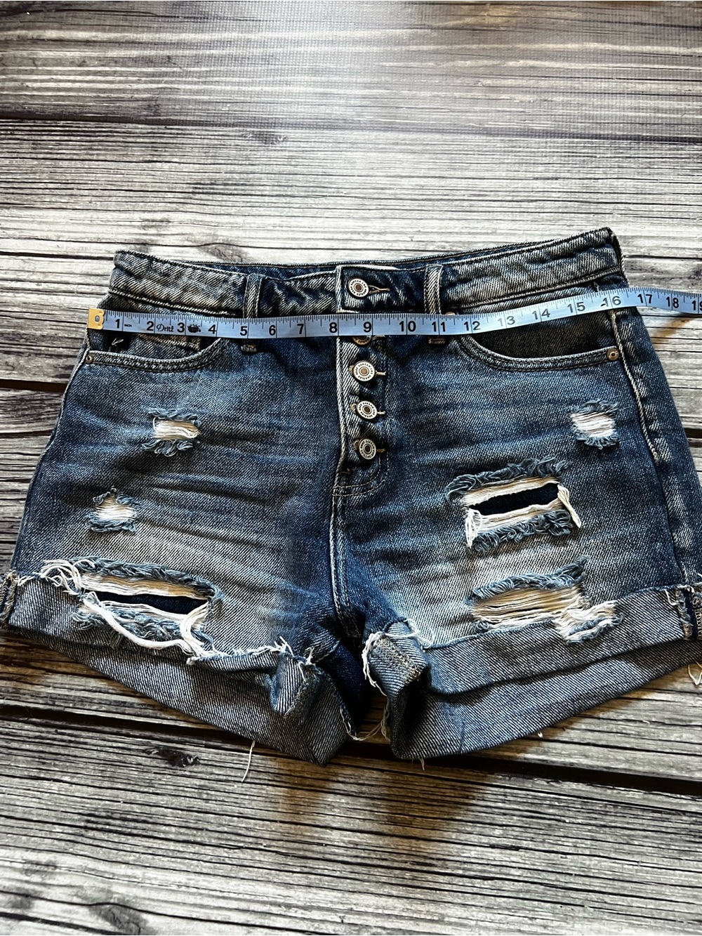 KanCan Dark Blue Distressed High-Rise Jean Shorts - Picture 7 of 7